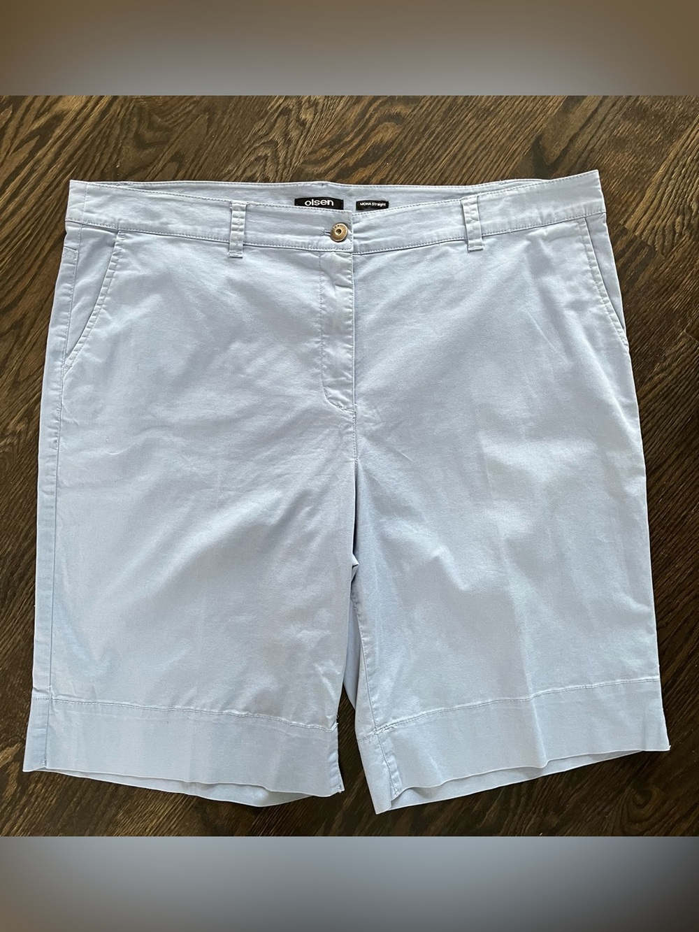 Olsen MONA Straight Pastel Blue Stretch Cotton Bermuda Shorts Size XL/16